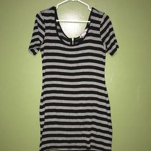 Black and gray striped blouse with scoop neck